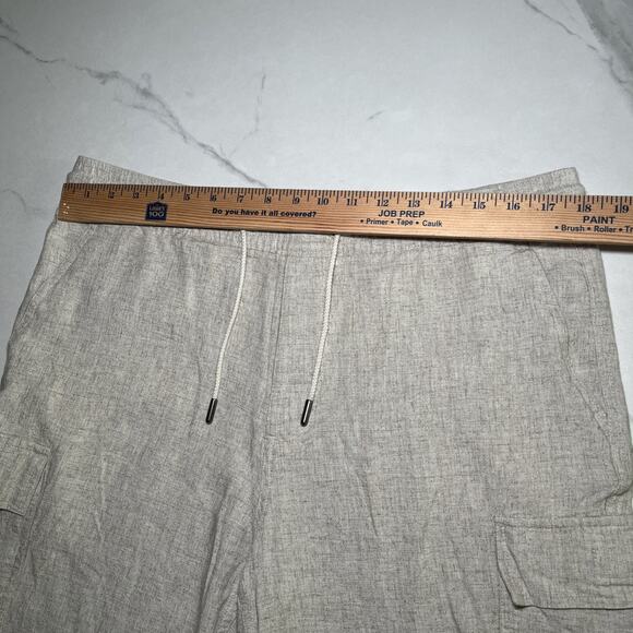 KENNETH COLE Mens Linen Cargo Shorts Beige Soft Material Pull On Size Large EUC - Picture 2 of 10